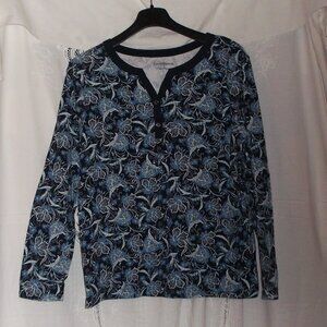 Womens Croft & Barrow Blue & White Floral, Long Sleeved, Classic Tee - Sz. L